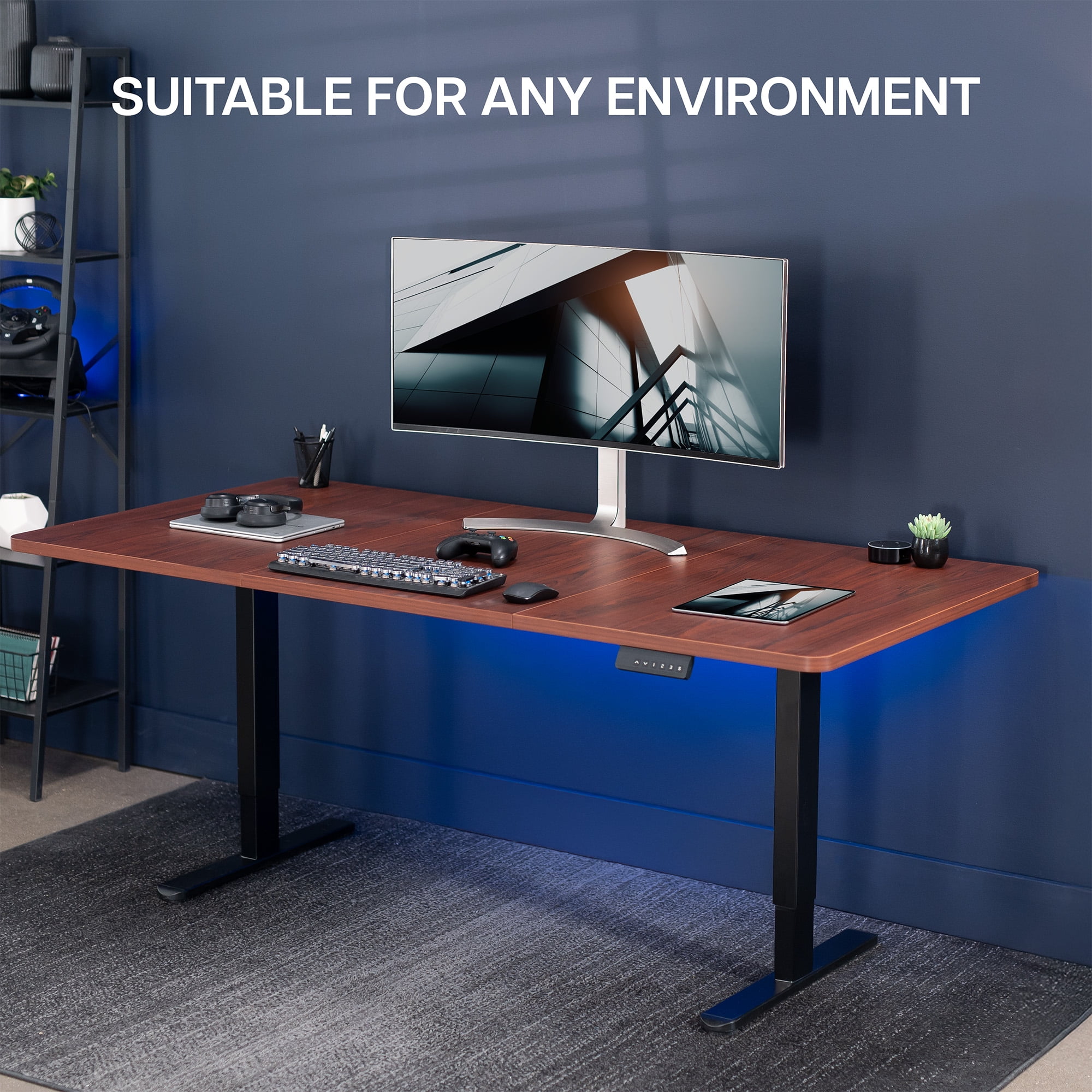 VIVO Electric Dual Motor 71” x 36” Standing Desk, Dark Walnut Top, Black Frame