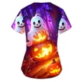 thumbnail image 3 of VKOYWKM Scrubs for Women Halloween Pumpkin Ghost Print Nurse Uniforms V Neck Short Sleeve Work Tops with Pockets Scrub Tops Nurse Gift, 3 of 4