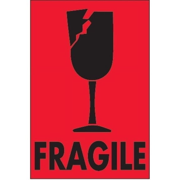 3 x 5 in. - Fragile Fluorescent Red Labels