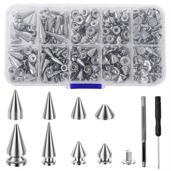 Silver Cone Spikes Set, Assorted Sizes for Punk Clothing DIY Crafts and Leather Crafting, 359Pcs