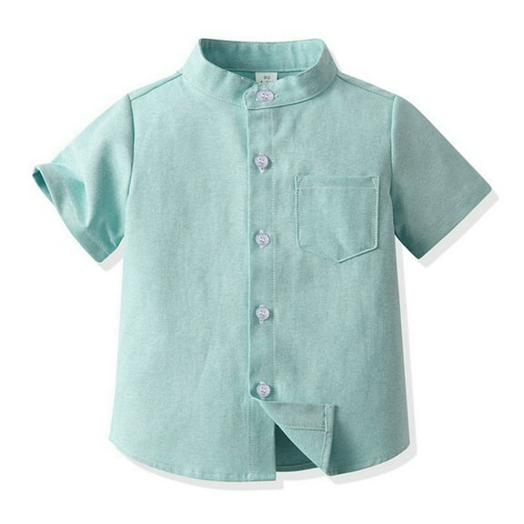 Gyratedream Toddler Little Boy Single-breasted Button down Shirt Infant Kids Basic Solid Short Sleeve Stand Collar Shirt Baby Child Summer Casual Clothes for 3 Months-8 Years