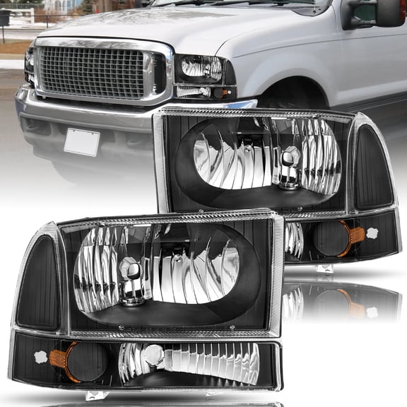 BRYGHT-For 99-04 Ford Super Duty F250/350/450/550/ 00-04 Excursion Black Headlight 4PCS