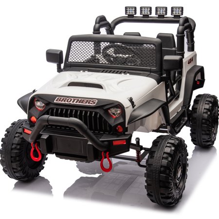 iRerts 24V Ride on Cars, Powered Electric Ride on Trucks with Remote Control, Bluetooth, MP3/USB Ports, Music, LED Light, 4 Wheel Suspension, Ride on Toys Electric Vehicle for Kids Boys Girls, White