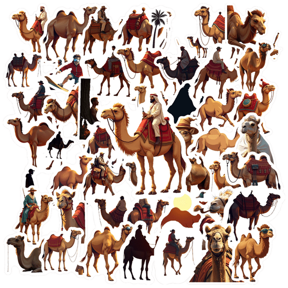 Cartoon Camel Theme Stickers, Waterproof Camel Theme Sticker for Water Bottle Laptop Phone Cases Planner Skateboard Luggage Helmet Party Favor Decor, Ideal for Adults Teens Teacher Rewards