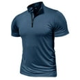 thumbnail image 3 of IYTR Mens Shirts Fashion Leisure Sports Basic Shirts Solid Color Comfy Summer Casual Stand-up Collar Short Sleeve T Shirts Dark Blue XXL, 3 of 5