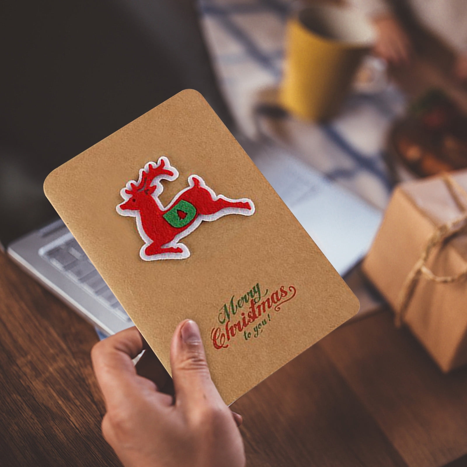 Lot De 12 Cartes De Noël Avec Enveloppes – Papier Kraft Vintage – 20x15 Cm Dépliée – Autocollants Inclus - 3
