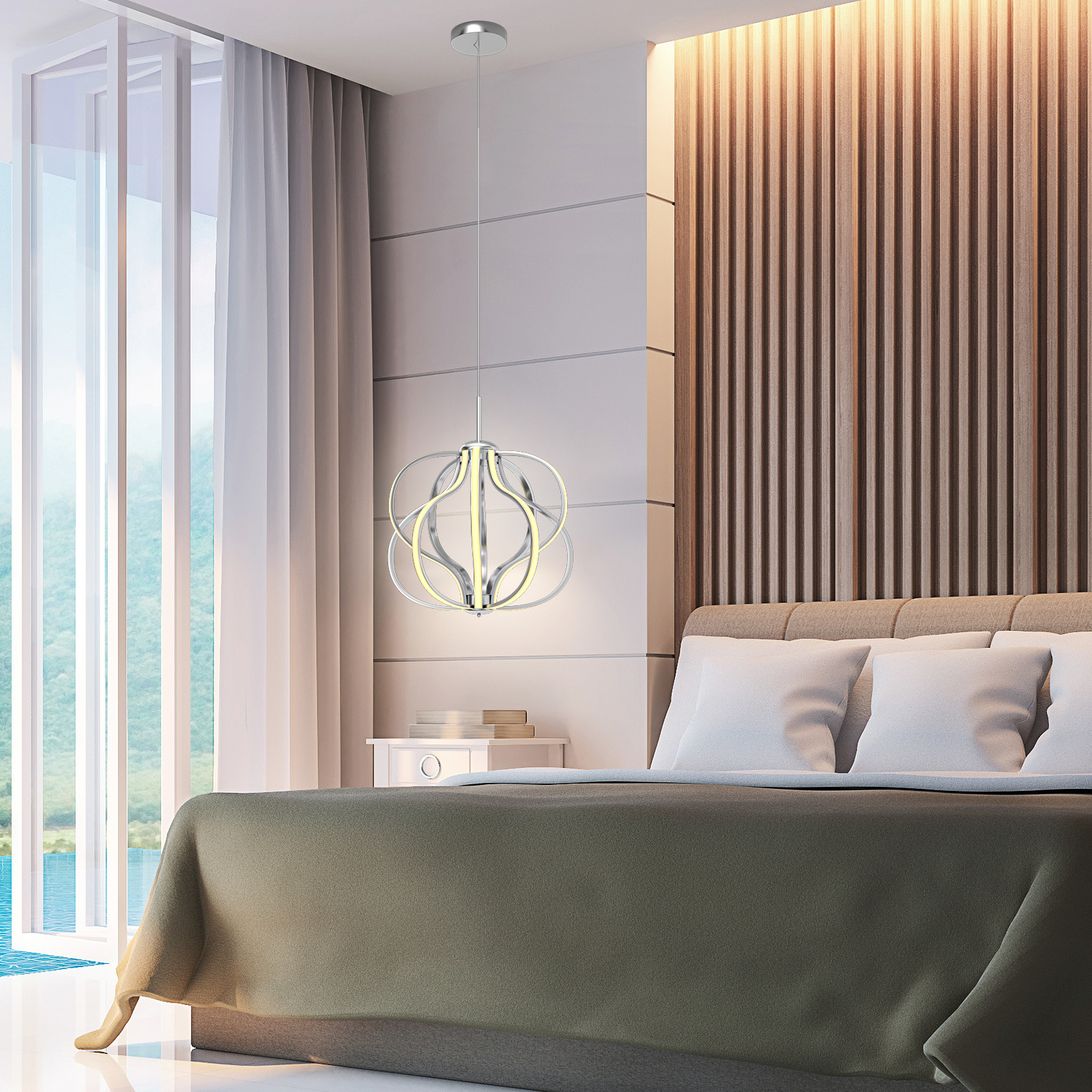 Giantex Modern LED Chandelier, Pendant Light w/Adjustable Height, Ceiling Light Fixture