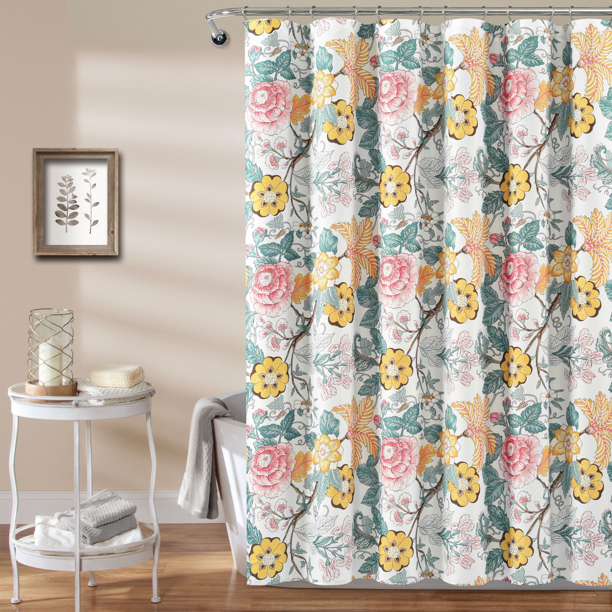 Lush Decor Sydney Floral Shower Curtain, 72x72, Blue/Yellow, Single