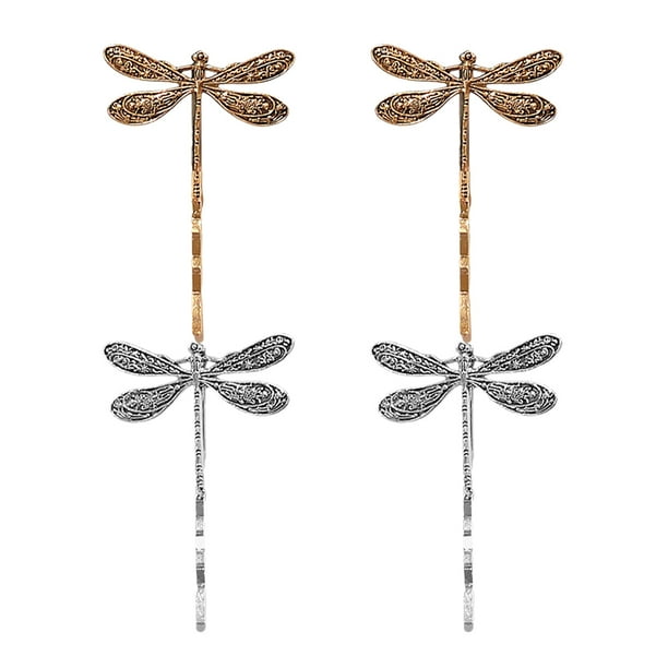 4 pinzas para el pelo retro con diseño de libélula para mujer, bonitos accesorios de metal para el pelo, pinzas retro para niña, pinza lateral para flequillo, pasadores metálicos