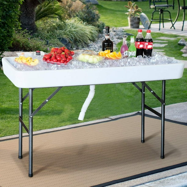 4 Foot Ice Folding Table Cooler Table with Matching Skirt and Drain