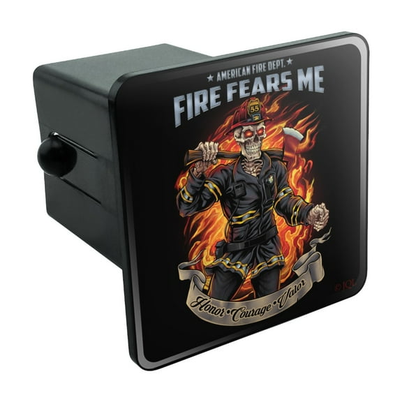 American Fire Department Firefighter Skeleton Fears Me Tow Trailer Hitch Cover Plug Insert