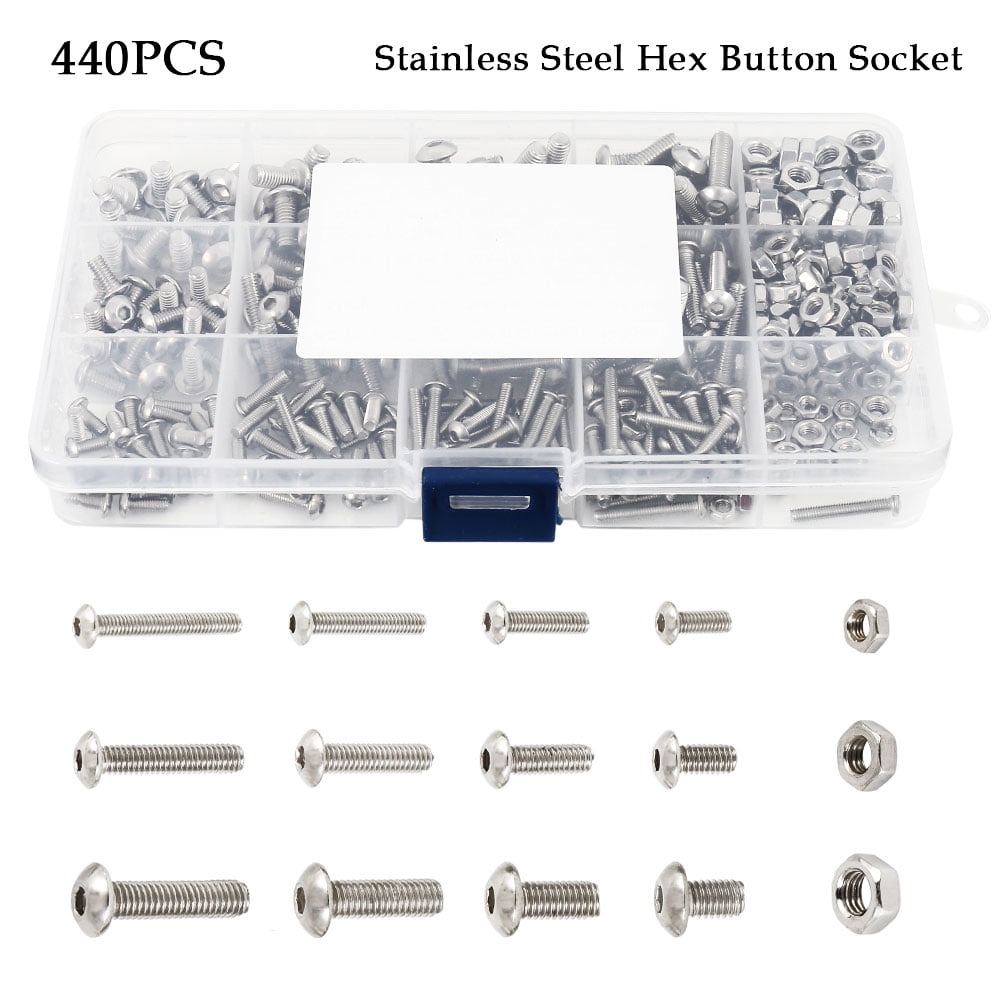 304 Stainless Steel Hex Socket Button Head Cap 2 440 Pcs M3 Bolts and Nuts Sets 