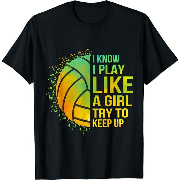 Try To Keep Up Girl Volleyball Cute Funny T-Shirt Black 2X-Large