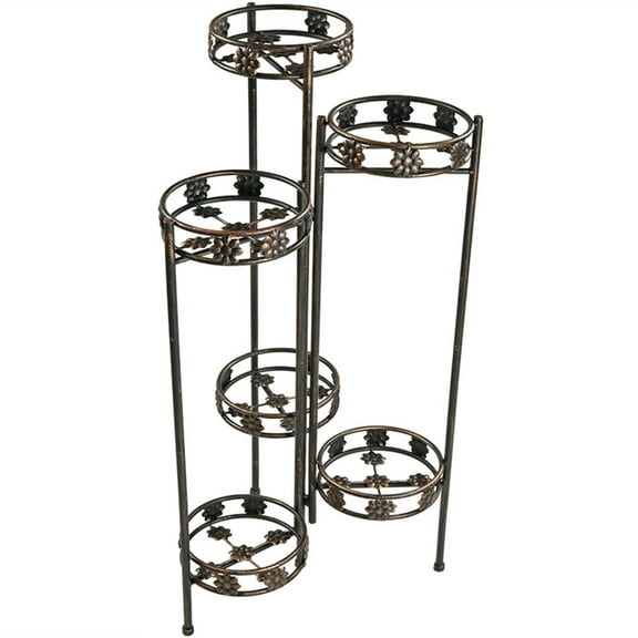 Sunnydaze 23" x 19" x 44" 6-Tier Bronze Metal Outdoor Folding Plant Stand