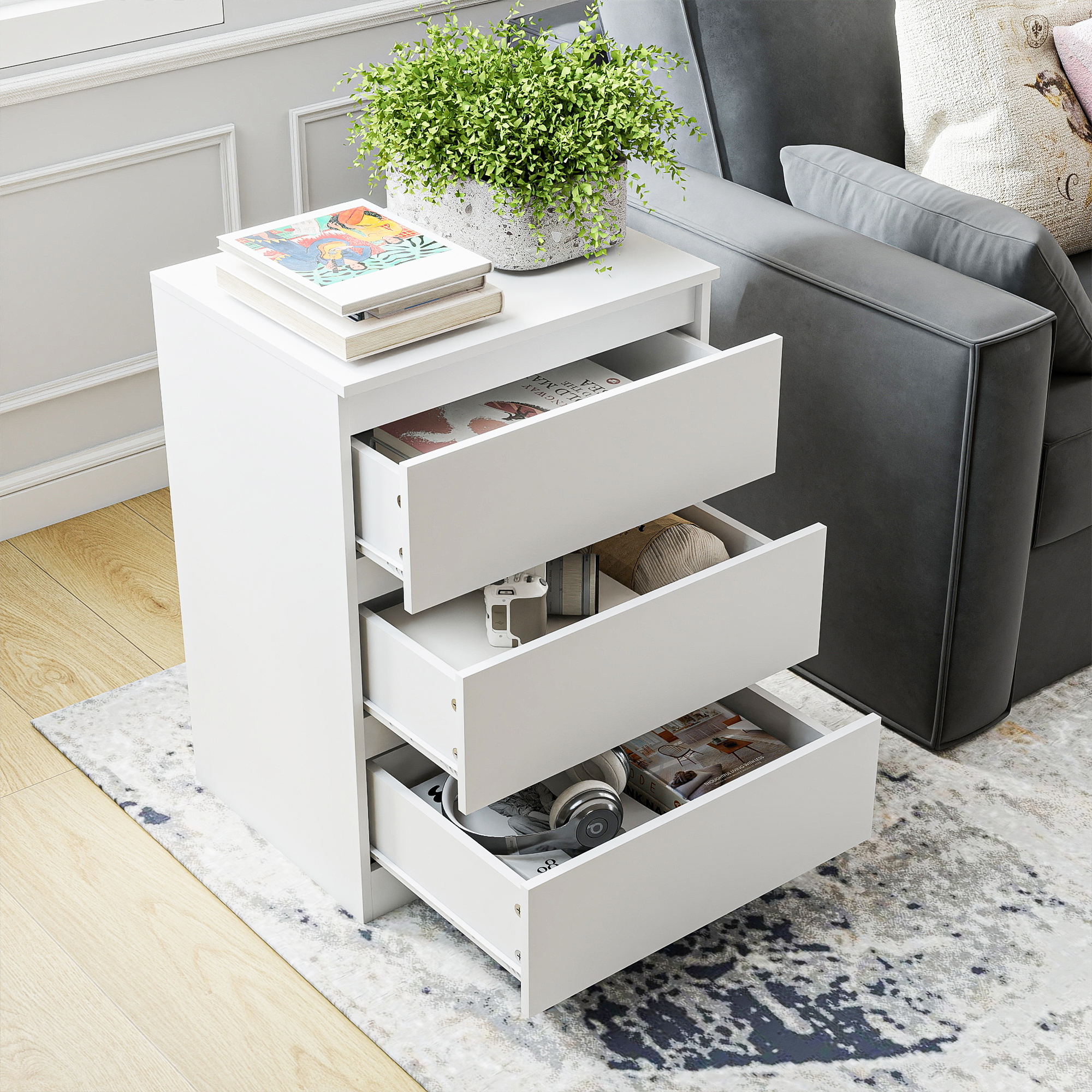 GVN Bedroom Dresser, Chest of Drawers, Modern Simple 3-Drawer Dresser for Bedroom, Living Room, White