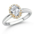 thumbnail image 2 of Gem Stone King 10K White and Yellow Gold White Topaz and White Lab Grown Diamond Halo Engagement Ring for Women (1.13 Cttw, Gemstone November Birthstone, Oval 7X5MM), 2 of 4