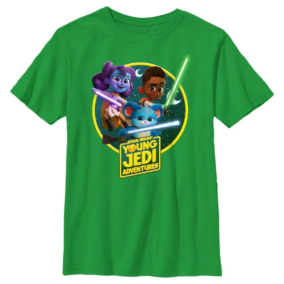 Boy's Star Wars: Young Jedi Adventures Lightsaber Group Logo Graphic Tee Kelly Green X Small