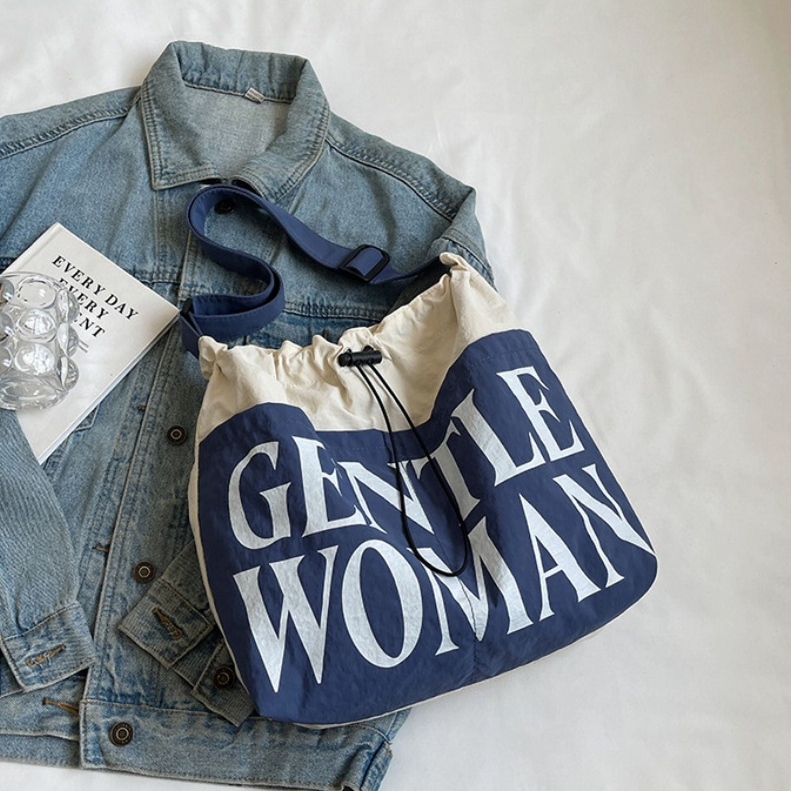 Gentlewoman® Aesthetic Canvas Tote Bag Crossbody Bags with Inner Pocket for Women, Large Capacity Shoulder Bag for Travel Work Sport，White and blue