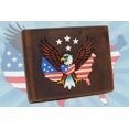 thumbnail image 3 of Mens RFID Blocking Leather Bifold Wallet  Patriotic American Eagle with USA Flag Design  Vintage Genuine Leather Brown with White Stars, 3 of 9