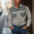 thumbnail image 2 of ZCFZJW Men's Western Cowboy Shirts Big and Tall Regular Fit Classic Long Sleeve Pearl Snap Casual Color Block Button Stretch Work Shirts with Two Chest Pockets Gray XXXL, 2 of 5