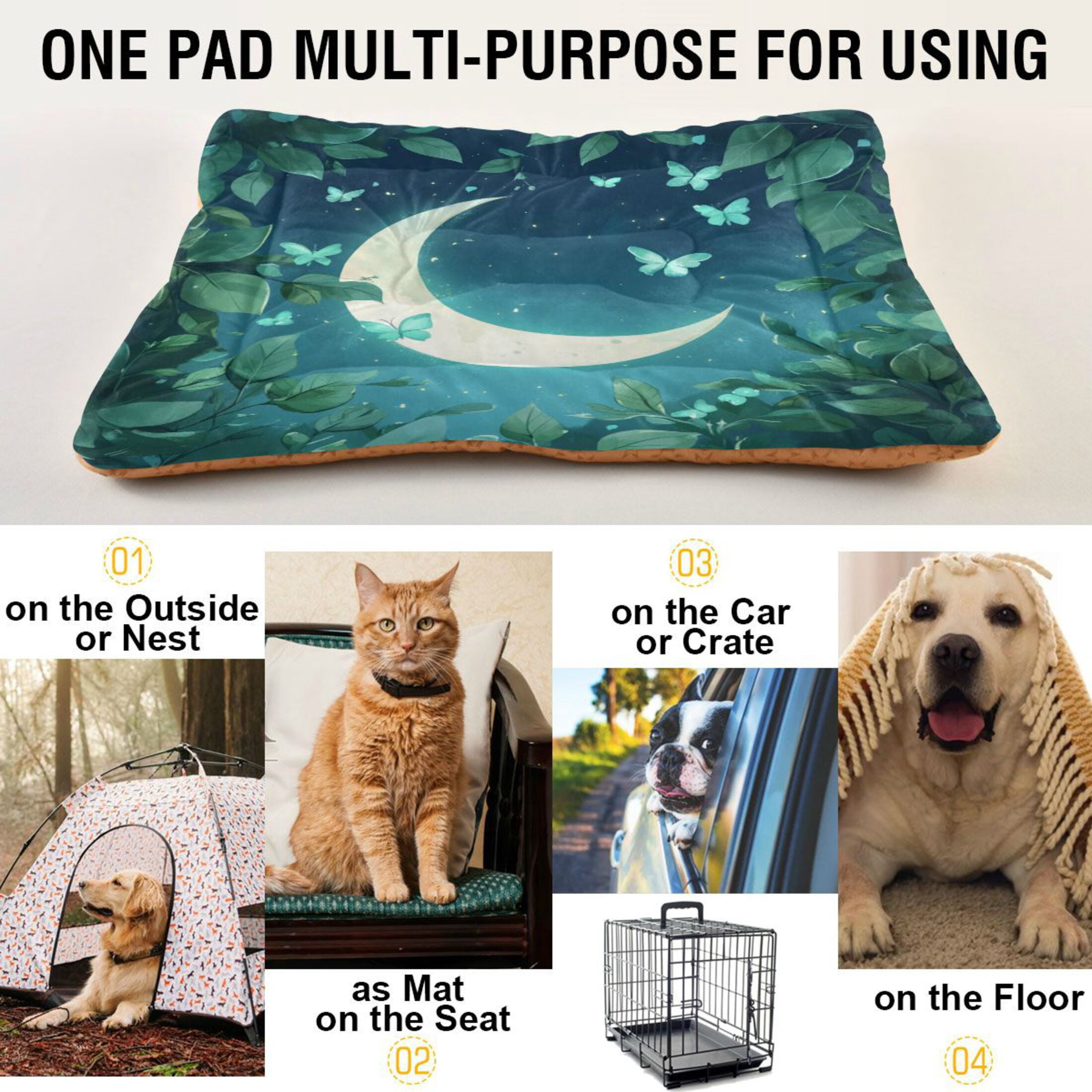 Qxltty Butterfly Around The Moon Ped Pad Wear-resistant and Hard to Bite Through Sleeping Pad for Small Medium Large Dogs Winter Pet Bed 36×24in