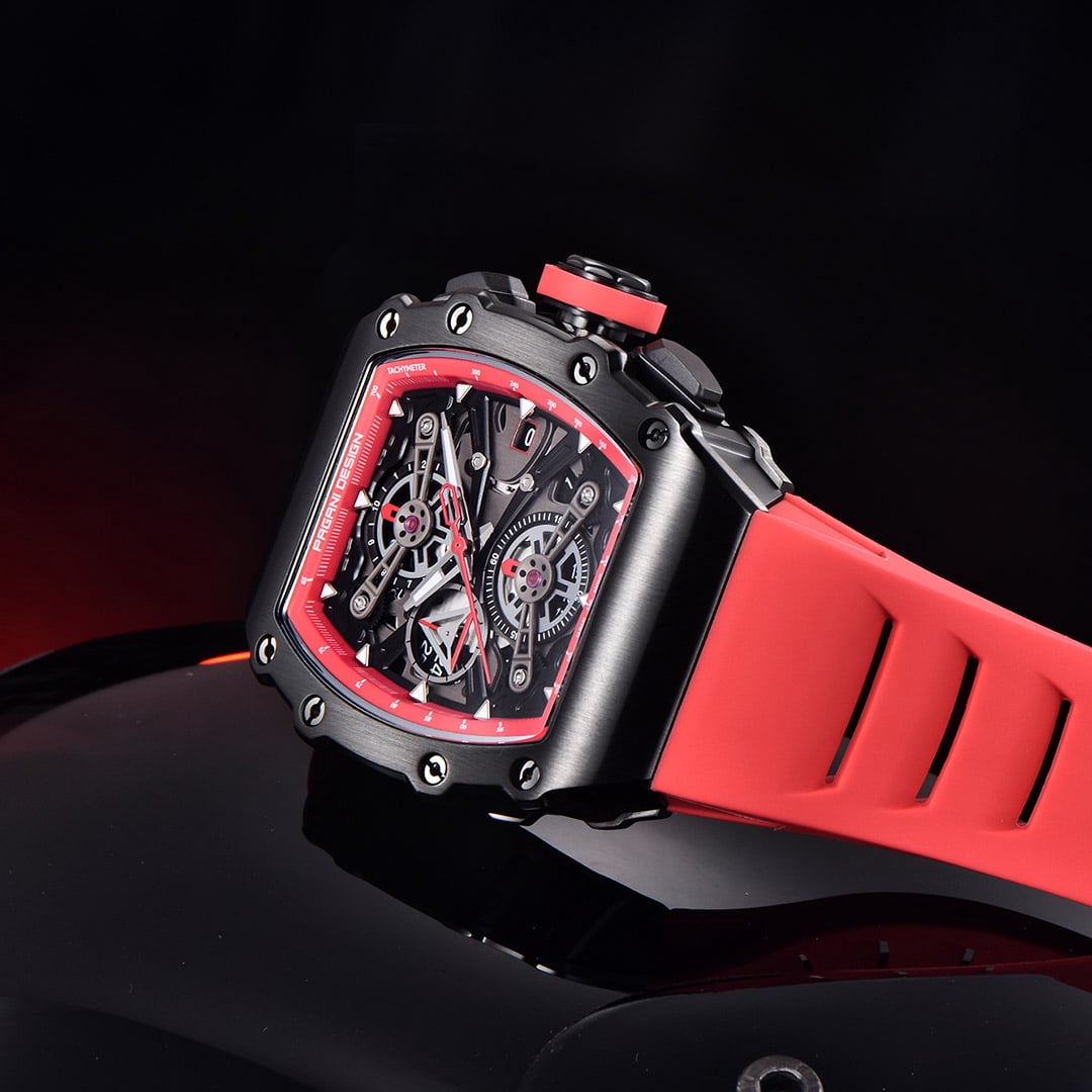 PAGANI DESIGN Men's Quartz Watches Chronograph Tonneau Stainless Steel Sports Wrist Watches for Men Synthetic Sapphire Dial Glass
