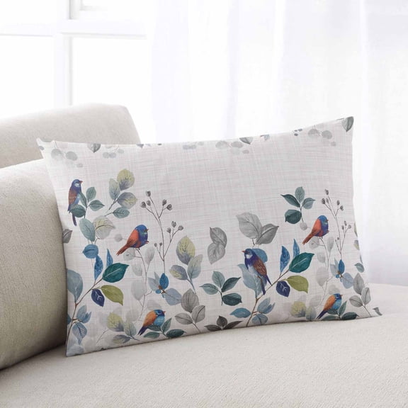 Eucalyptus Leaves Small Pillow Covers, Retro Farmhouse PlantsFloral Birds Soft Breathable Throw Pillow Cases with Invisible Zipper, Decorative Pillowcase Pillows Protectors for Sofa Bed Chair 12"x20"