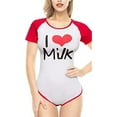 thumbnail image 2 of CutiePlusU Cotton Button Crotch Bodysuit Adult Romper Onesie Pajamas - Milk lover Red M, 2 of 5