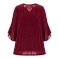 thumbnail image 6 of UTSJKR Womens Glitter Keyhole Tops 3/4 Bell Sleeve Ruffle Pleated Flowy Blouses Dressy Casual Tunic Tops Sparkly Party Shirts Wine L, 6 of 8