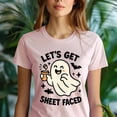 thumbnail image 5 of Let’s Get Sheet Faced Ghost Graphic Tee | Funny Cute T-Shirt for Women, Navy, Size 3XL, 5 of 6