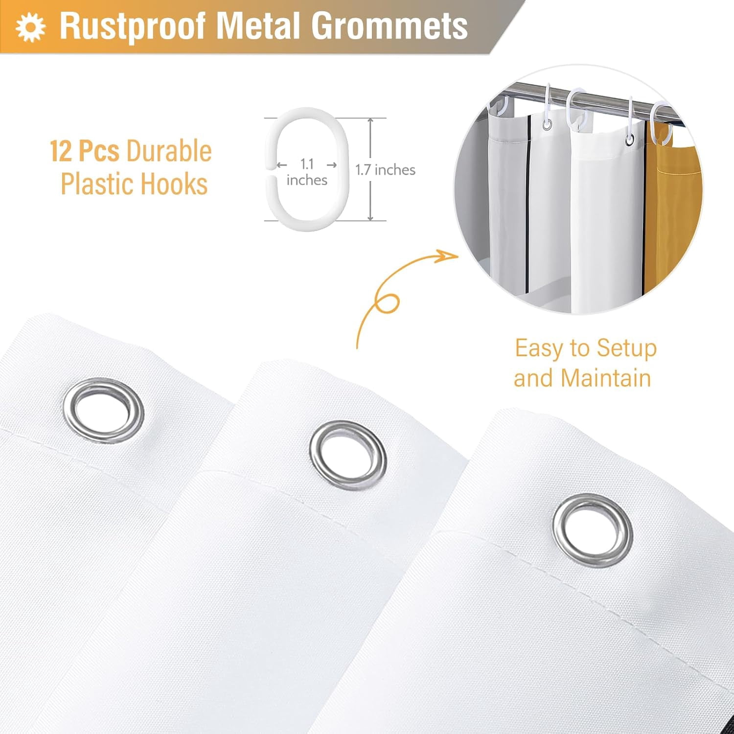 Gold Fabric Shower Curtain - Geometric Shower Curtain Set with 12 Plastic Hooks, Water Repellent, Machine Washable, Modern Decorative Polyester Cloth Shower Curtains for Bathroom - 72x72