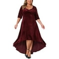 thumbnail image 2 of Agnes Orinda Plus Size Prom Dress for Women Velvet V Neck Sequin Glitter Half Sleeve High Low Hem Elegant A Line Midi Dresses 1X Burgundy, 2 of 5