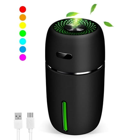 Portable USB Humidifier with 7 LED Warm Lights, Mini Personal Small Humidifier for Desk Travel Office Car and Bedroom with Quiet Operation, Auto Shut-Off,
