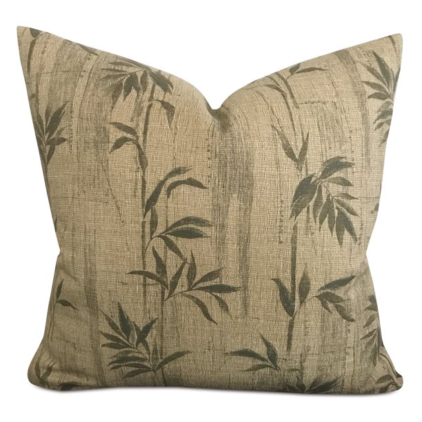 Green Woven Bamboo Print Decorative Throw Pillow Cover 22" x 22