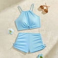 thumbnail image 6 of Girls Tankini Swimsuit 2 Piece Set – UPF 50+ Short Sleeve Bathing Suit with Shorts & Ruffle Top, Toddler Swimsuit for Beach Vacation Summer, Age 12-16(Light Blue/13Y), 6 of 7