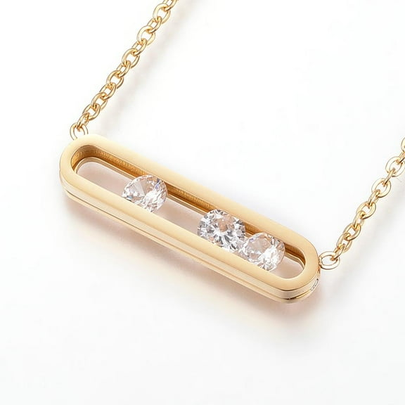304 Stainless Steel Pendant Necklaces with Cubic Zirconia and Lobster Claw Clasps Cable Chains Rectangle Golden 17.3 inch(44cm)