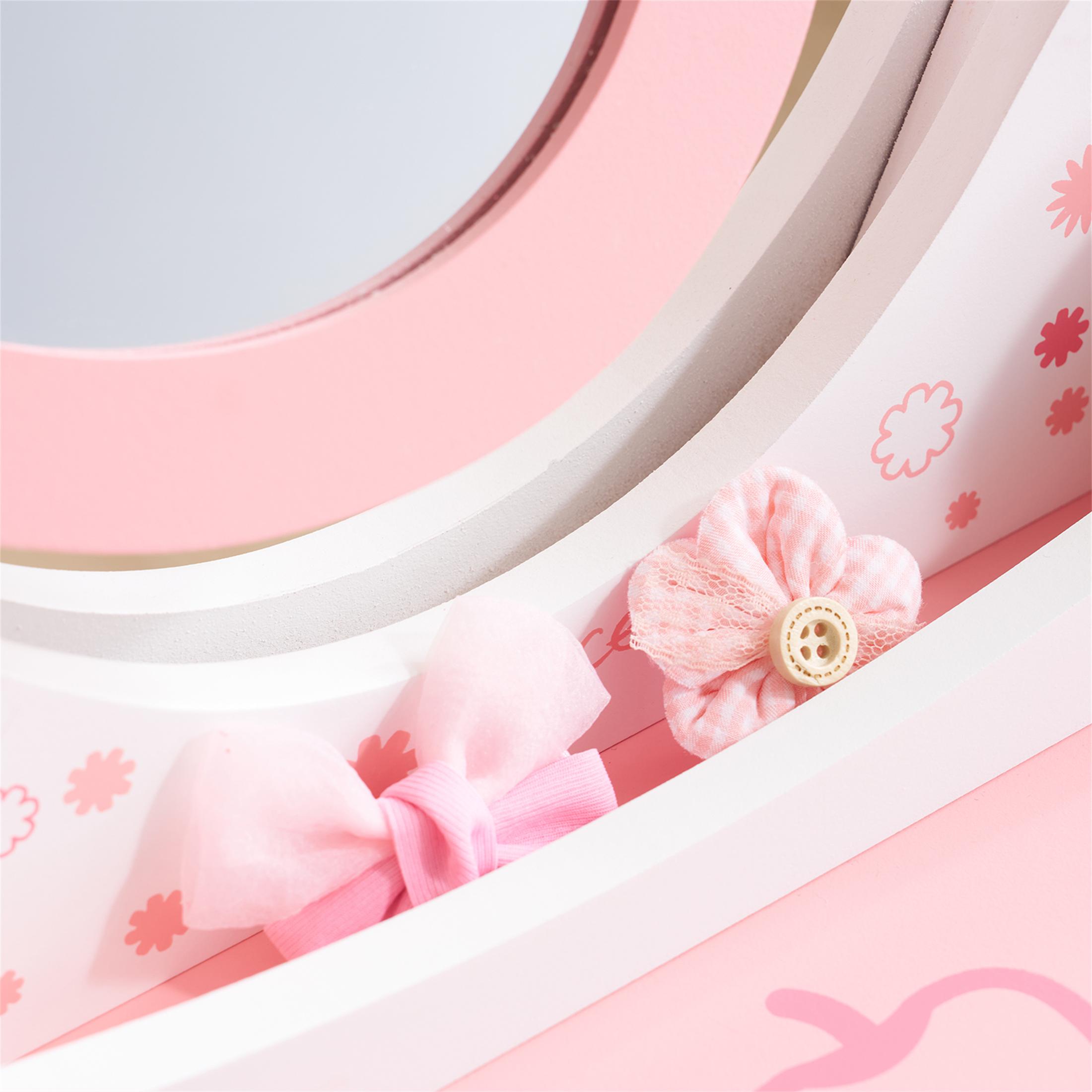 SESSLIFE Kids Vanity Set with Mirror and Drawers, Wooden Princess Makeup Desk Set, Toddler Dressing Table Set, Pretend Play Kids Vanity Table and Chair Set for Little Girls aged 3+, Pink