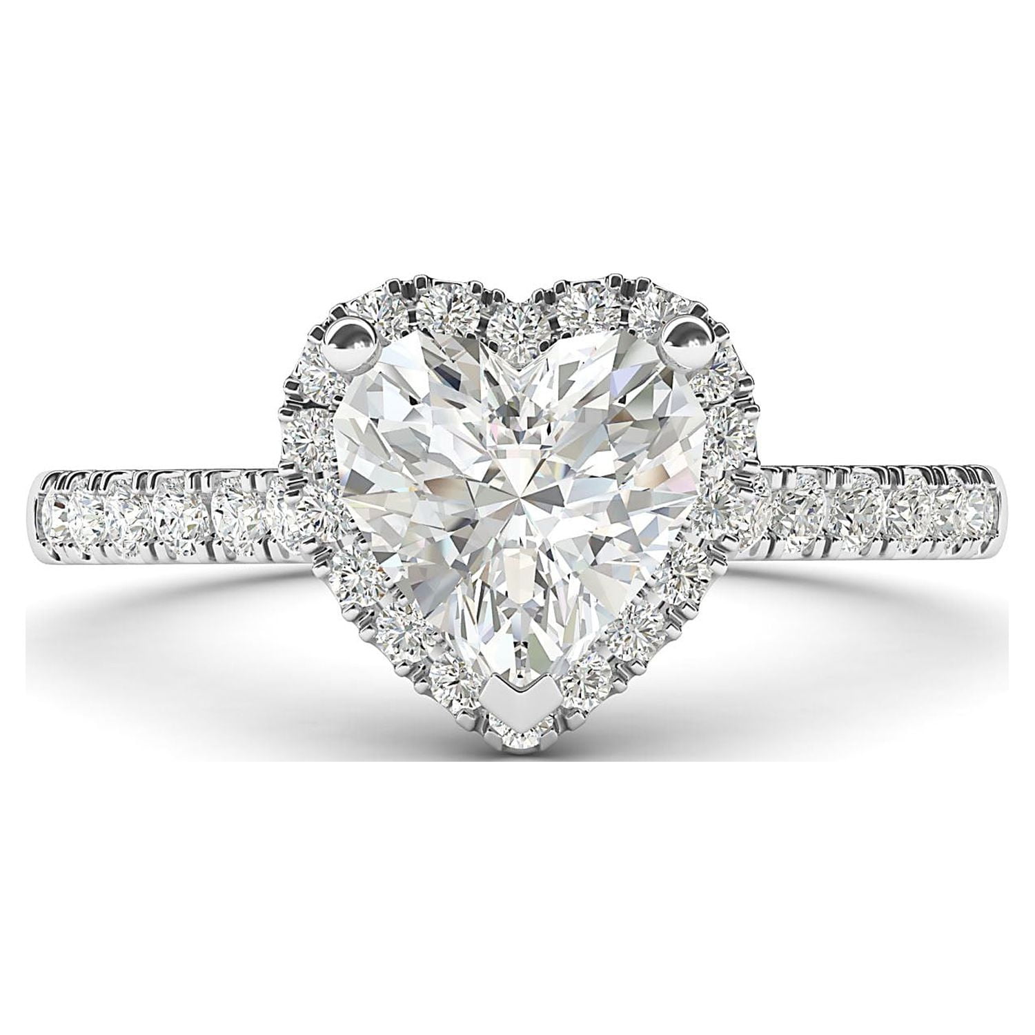 Sterling Silver Simulated Heart-shaped Diamond Halo Engagement Ring with Side Stones Promise Bridal Ring (4)
