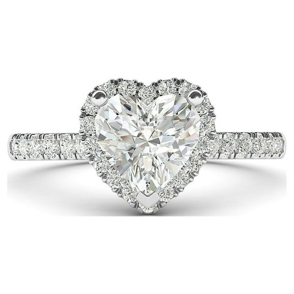 Sterling Silver Simulated Heart-shaped Diamond Halo Engagement Ring with Side Stones Promise Bridal Ring (7.5)