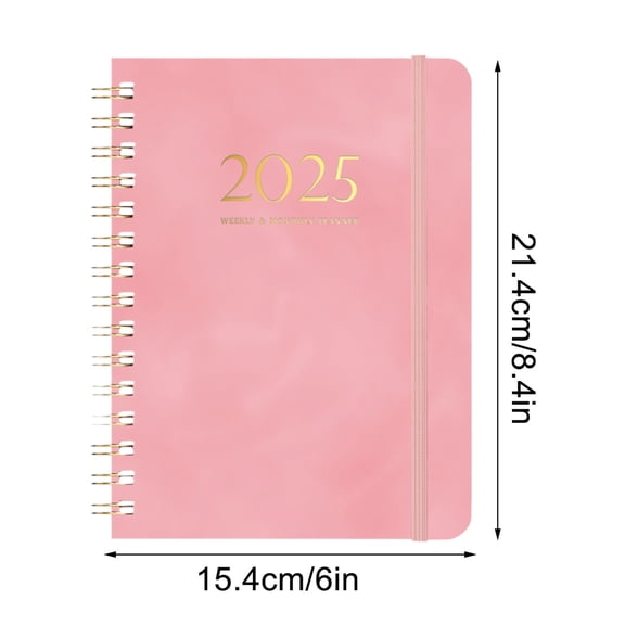 ChicYu 2025 Planner, Weekly and Monthly Planner Coil Bound, 2025 Calendar Planner Book with Tabs for Office Home School Supplies A5 Taped Notebook Book Pink