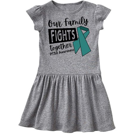 

Inktastic Our Family Fights Together PTSD Awareness Teal Ribbon Gift Toddler Girl Dress