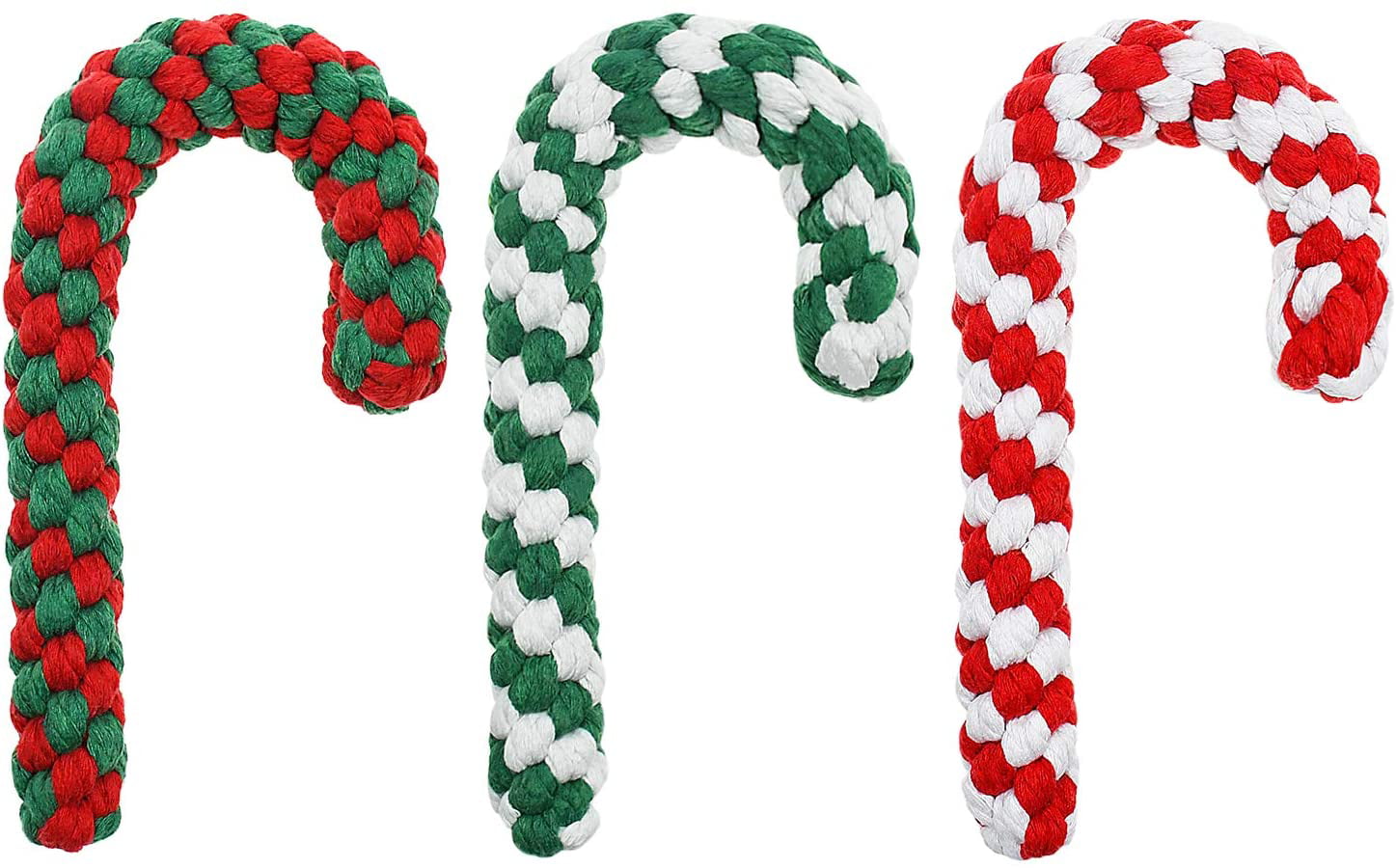 Christmas Classic Elements Indestructible Interactive Dog Toys Malier 3 Pack Dog Rope Toy Durable Tough Chew Crutch Shape Rope Toys for Small Medium Puppy Dogs 