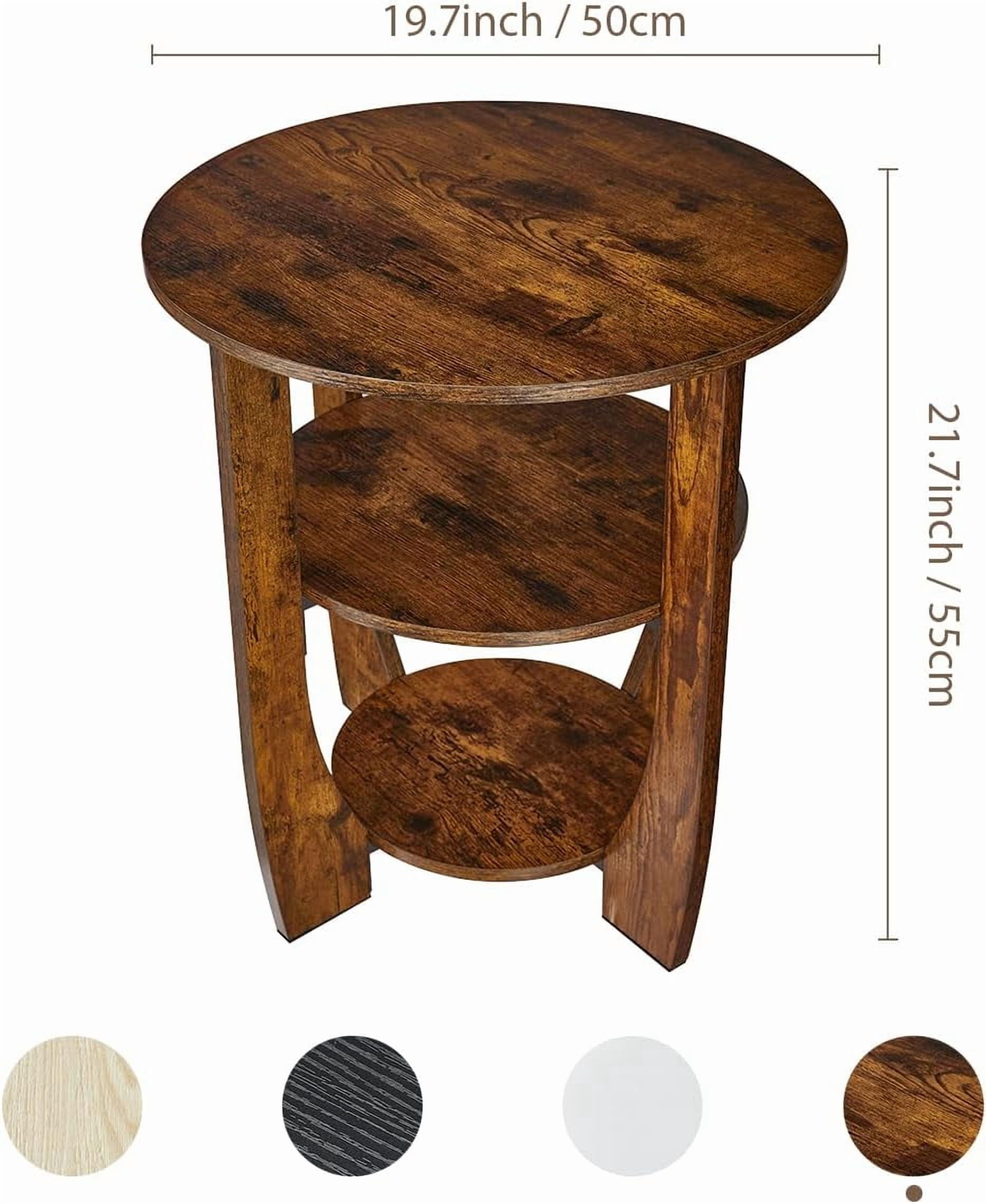 ZEXVIDA Round End Table with Storage Shelf,3 Tier Modern Side Table, Accent Table/Nightstand,19.7" D x 21.7" H