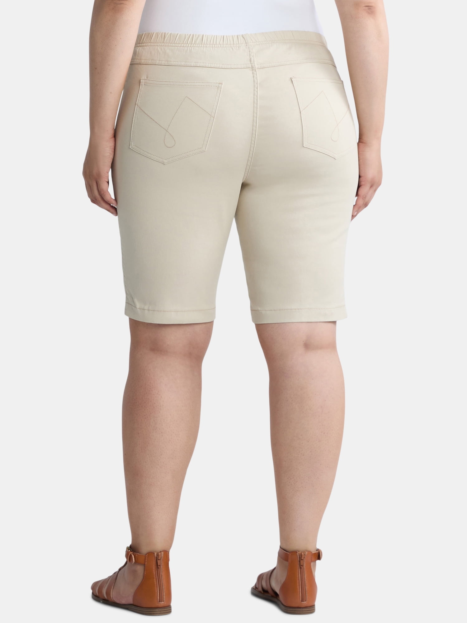 【COLOR iN ID】Pocket Brushed Bermuda Pants JMS Just My Size by Hanes Women's Plus Pull On Stretch