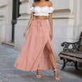 thumbnail image 4 of RFQWOVSR Women Flowing A-Line Maxi Skirt Slit Tie Waist Solid Color Elastic Waistband Lightweight Boho Summer Beach Casual XXXL, 4 of 6
