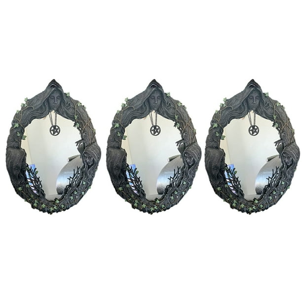 3X Espejo de Pared Luna Triple Diosa Espejo de Pared Trinidad Espejo Colgante Retro de Cinco Puntas