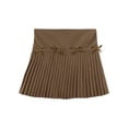 thumbnail image 4 of Yartina Girls School Uniform Skirt High Waisted Solid Pleated A-line Skirts Skort with Lining Shorts Coffee 3-4, 4 of 7