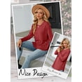 thumbnail image 4 of Hibeli Women Round Neck Long Sleeve Side Buttons Curved Hem Solid Color Top, 4 of 7