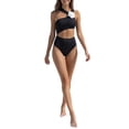 thumbnail image 2 of INSPIRE CHIC Women's 3D Flower Bandeau Bikini Sets 2 Piece Single Side Wide Double Strap Tops High Waist Bottoms Swimwear Bathing Suits Small Black, 2 of 5