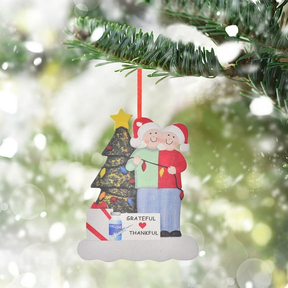 Wooden Christmas Ornaments Set of 2 - Handmade Personalized Family Tree Decor with Red Ribbon, Rustic Holiday Hanging Pendants for Gifts & Stocking Stuffers